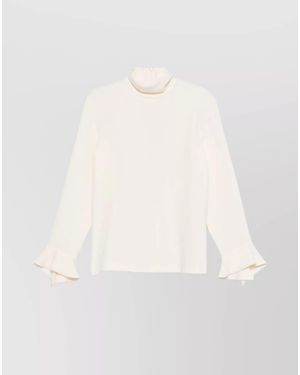 Alberto Biani High-Neck Long-Sleeve Blouse - White
