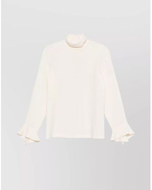 Alberto Biani Bell Sleeves High Neck Ruffled Cuffs - White