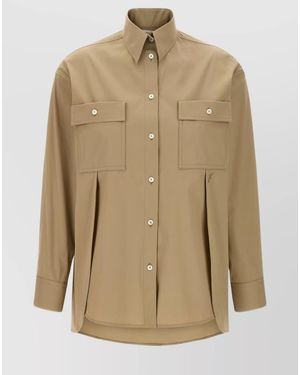 Ferragamo Panel-Designed Cotton Poplin Shirt With Tone-On-Tone Logo - Natural