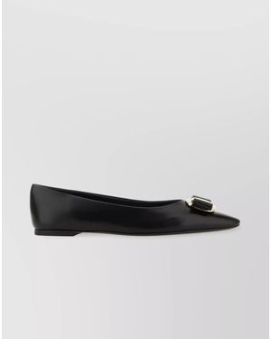 Ferragamo Leather Pointed-Toe Ballerina Shoes - Black