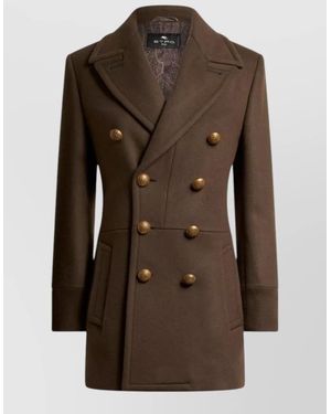 Etro Wool Double-Breasted Coat - Brown