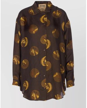 Uma Wang Long Sleeve Collared Printed Top - Brown