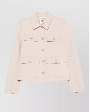 Semicouture Alisa Wool Jacket Long Sleeves Buttons Pockets - Natural