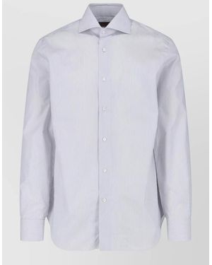 Barba Napoli Striped Shirt Button Down Collar Long Sleeves - White
