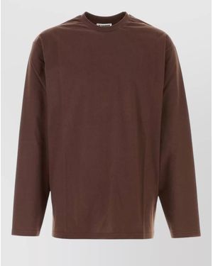 Jil Sander Cotton Long Sleeve Crew Neck T Shirt - Brown