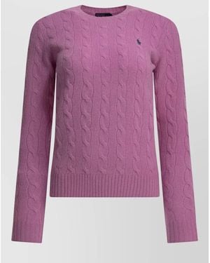 Polo Ralph Lauren Cable Knit Crew Neck Logo Sweater - Purple