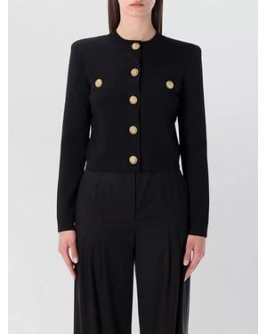 Balmain Cropped Cardigan Round Neck Long Sleeves Pockets - Blue