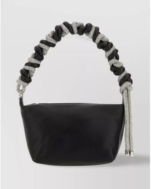 Kara Embellished Handle Structured Leather Clutch - Black