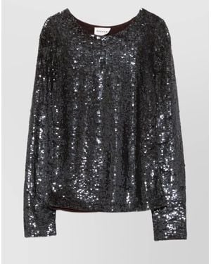 P.A.R.O.S.H. Long Sleeve Round Neck Sequin Top - Black