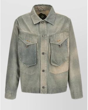 Objects IV Life Denim Jacket Chest Pockets Long Sleeves Collar - Gray