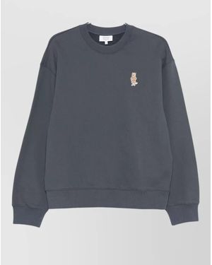 Maison Kitsuné Fox Motif Sweatshirt Crew Neck Ribbed - Blue