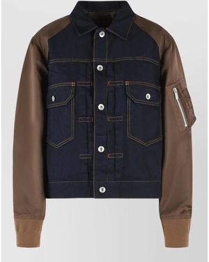 Sacai Cotton Polyester Jacket Front And Side Pockets - Blue