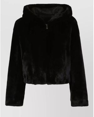 Pinko Cropped Hooded Coat Silk Nylon Mix - Black