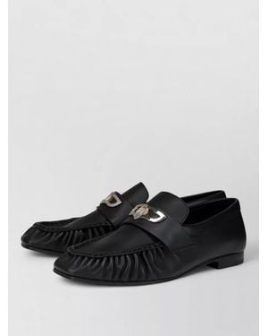 Christian Louboutin Leather Lace Up Loafers Metallic Detail - Black