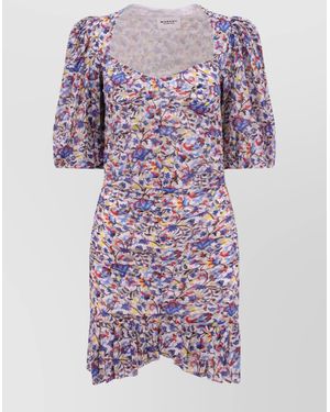 Isabel Marant Organic Cotton Floral Dress With Puff Sleeves - Purple