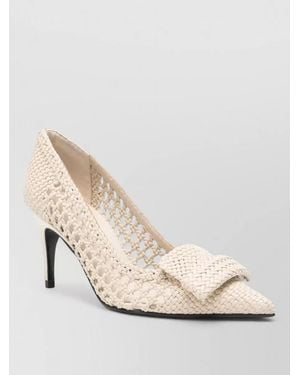 Sergio Rossi Leather Court Shoes Bow Detail Pointed Toe Woven - Natural