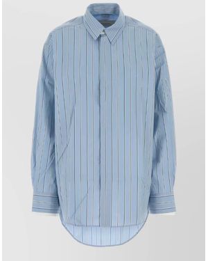 Ami Paris Striped Poplin Shirt Button Down Collar - Blue