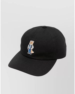 Maison Kitsuné Fox Baseball Cap With Curved Brim And Adjustable Strap - Black