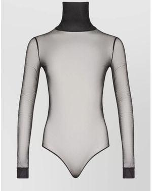 Maison Margiela Sheer Turtleneck Long-Sleeve Bodysuit - Grey