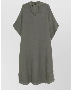 120% Lino Linen V-Neck Kaftan Dress - Gray