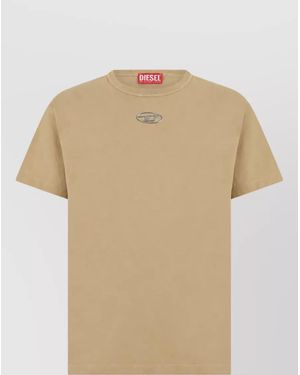 DIESEL Cotton Logo Print Short Sleeve T-Shirt - Natural