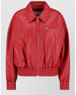 Jil Sander Leather Bomber Jacket - Red