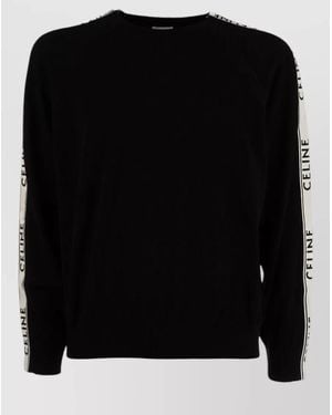 Celine Knit Top Raglan Sleeves Ribbed Cuffs Hem - Black