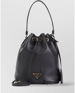 Prada Leather Bucket Bag Metal Accents - Black