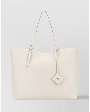 MCM Large Pebble Leather Shopping Bag With Keyring - Natural