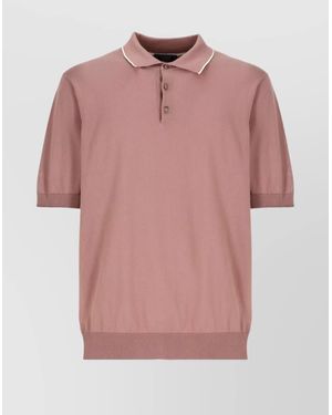 Peserico Ribbed Cotton Polo Shirt With Contrast Trim - Pink