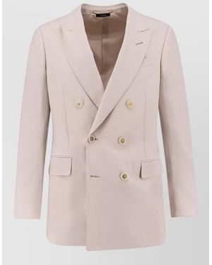 Tom Ford Wool Cashmere Silk Double Breasted Blazer - Natural