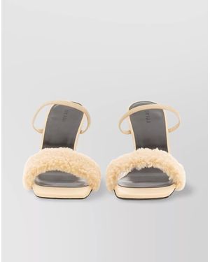BY FAR "Ada" Shearling Detail Stiletto Sandals - Natural