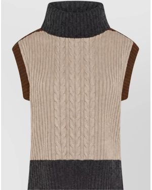 SEVENTY VENEZIA Cable-Knit Ribbed Wool-Blend Sleeveless Jumper - Black