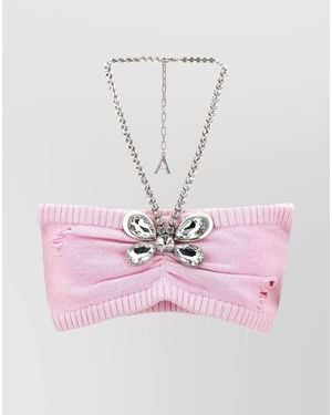 Area Cashmere Crystal-Embellished Knit Bandeau Top - Pink