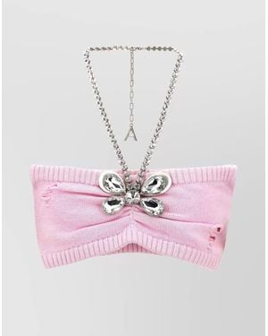 Area Crystal Butterfly Knit Bandeau Top - Pink