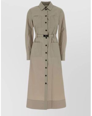 Tory Burch Stretch Poplin Shirt Dress Belted Waist - Natural