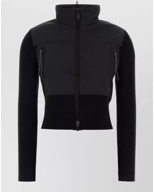 Moncler Cotton Jacket High Collar Ribbed Cuffs Hem - Blue