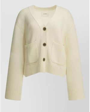 Lisa Yang Cashmere V-Neck Ribbed Cardigan - Natural