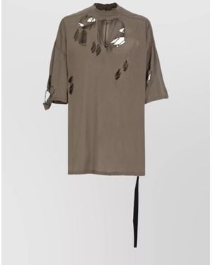 Rick Owens Oversized Crewneck T-Shirt Distressed Cut-Outs - Natural