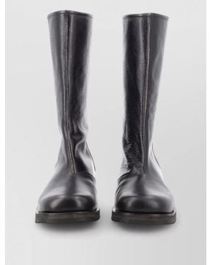 Our Legacy Mid Calf Block Heel Round Toe Boots - Black