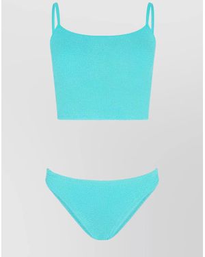 Hunza G Strappy Aqua Bikini Top With Plunging Neckline - Blue