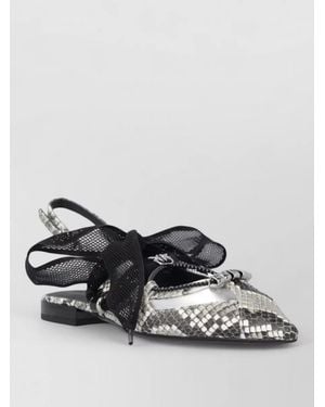 Pinko Ballerina Flats Bow Mesh Pointed Toe Slingback - Grey