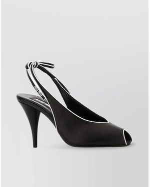 Miu Miu Nappa Leather Sandals Contrast Trim Peep Toe - Black