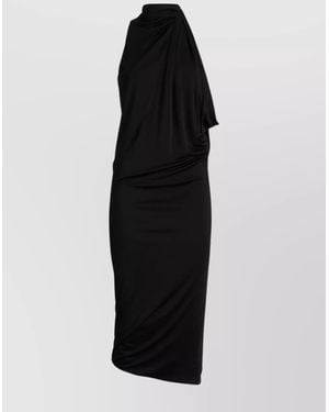 Versace Viscose Draped Cutout Halterneck Midi Dress - Black
