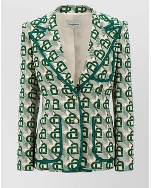 CASABLANCA Embroidered Single-Breasted Blazer - Green