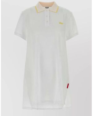 Loewe Piquet Polo Dress Short Sleeves Side Slits - White