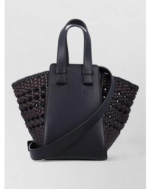 Loewe Hammock Compact Tote Bag Woven Design - Black