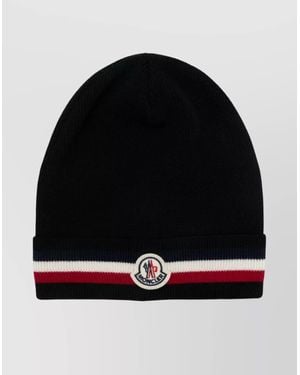 Moncler Wool Beanie With Ribbed Knit Design - Black
