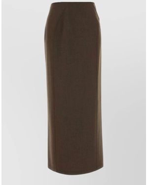 Jil Sander Stretch Wool Blend Skirt High Waist Slit - Brown