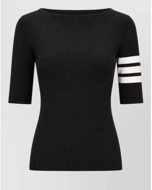 LA ROSE Merino Wool 3/4 Sleeve Knit T-Shirt - Black